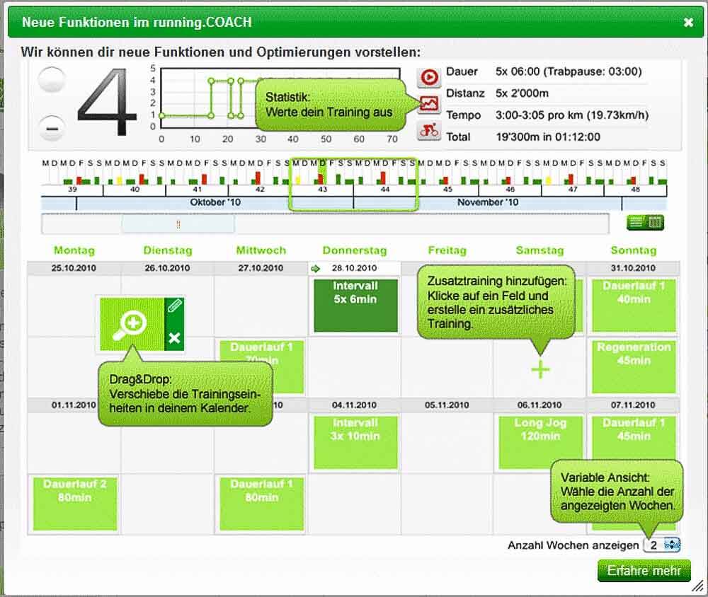Neue Funktionen running.COACH