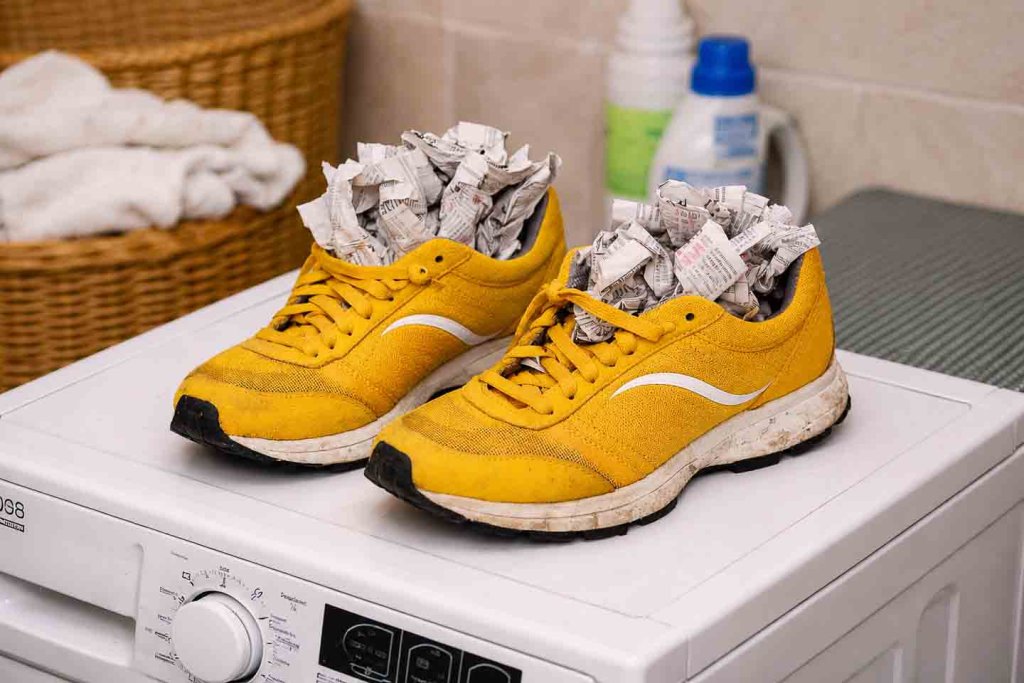 Laufschuhe nach dem Waschen gut trocknen lassen - Mit Zeitungen ausstopfen
