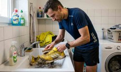 Laufschuhe reinigen im Lavabo