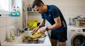 Laufschuhe reinigen im Lavabo