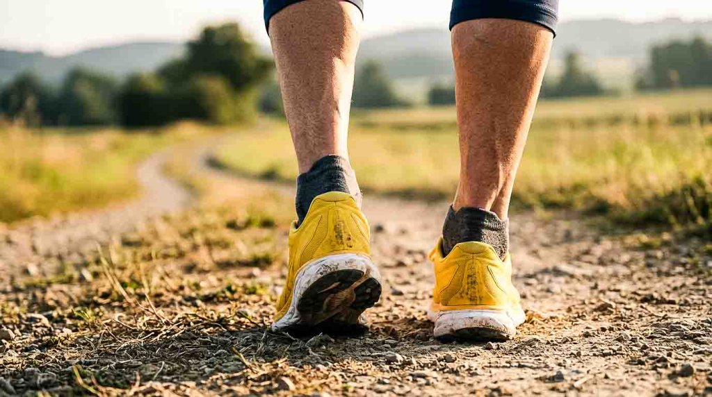 Laufschuhe bei Achillessehnenproblemen Laufschuhe von hinten mit sichtbarer Achillessehne und Fersenkappe