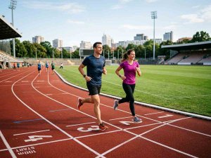Auf der Tartanbahn laufen