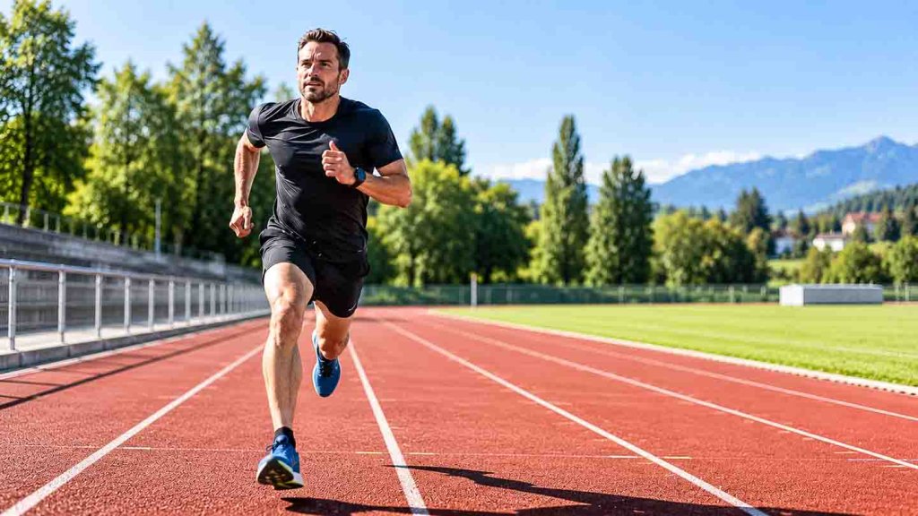 Läufer beim schnellen Training auf der Laufbahn