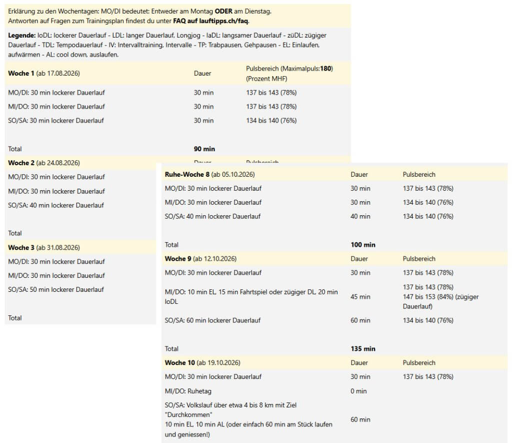 Flex60 Trainingsplan für 60 Minuten Joggen am Stück