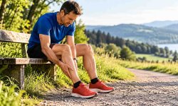 Läufer mit Schmerzen am Schienbein nach dem Lauftraining