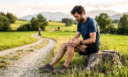 Läufer hält sich wegen Schmerzen beim Laufen das Knie