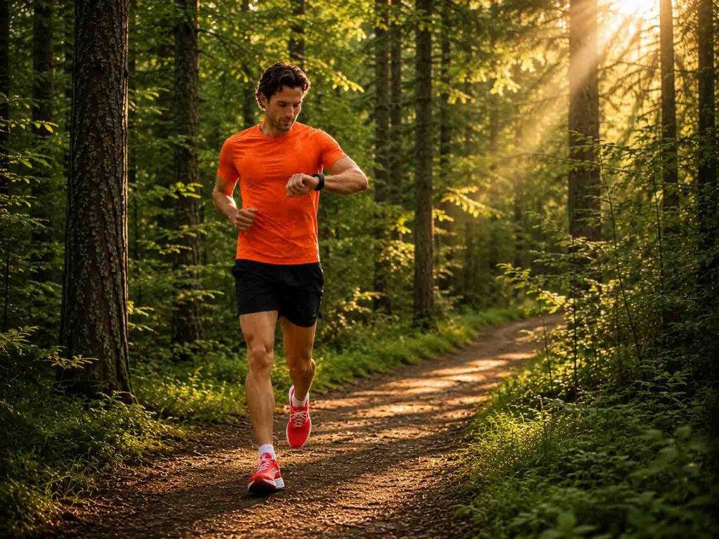 Läufer kontrolliert beim Lauftraining seinen Trainingspuls