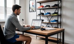 Läufer sitzt vor dem Laptop und plant sein Trainingsjahr selbst