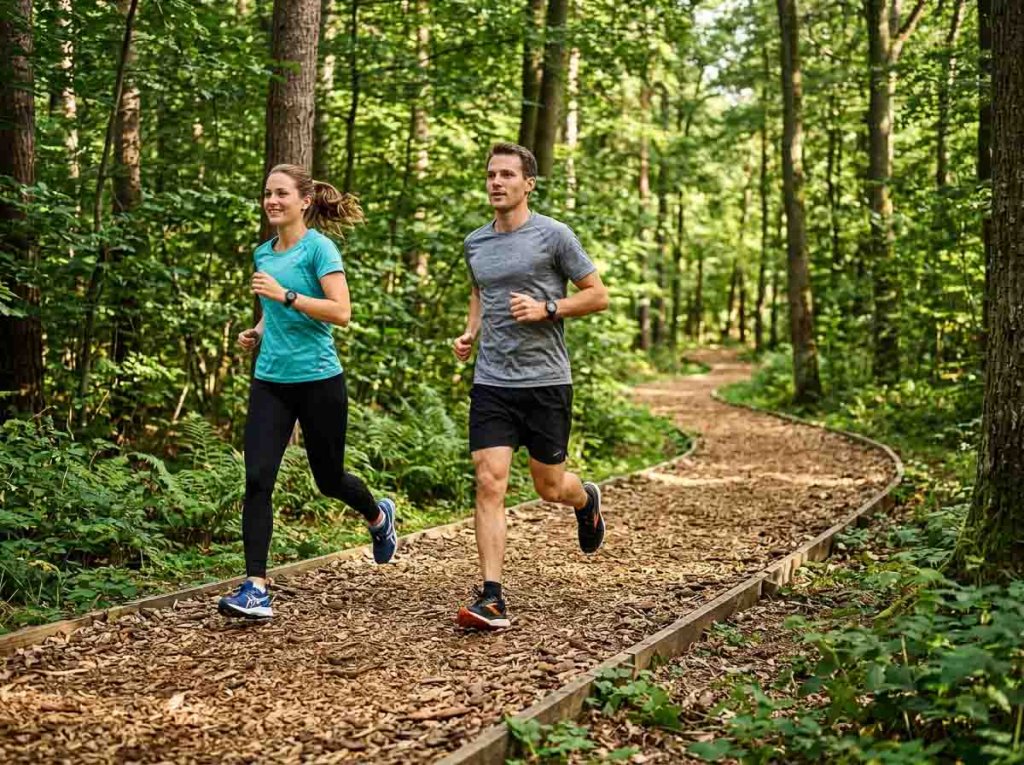 Seitenstechen beim Joggen vorbeugen Locker joggen mit guter Laufhaltung zur Vorbeugung von Seitenstechen