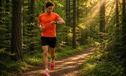 Läufer trainiert für einen 10-km-Wettkampf mit Pulsuhr