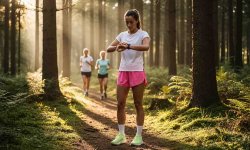 Läuferin kontrolliert Herzfrequenz beim Lauftraining