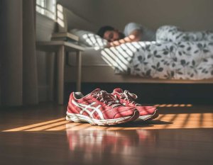 Frühaufsteher oder Abendläufer – welche Tageszeit passt zu dir? Laufschuhe für den Morgenlauf bereitgestellt – Frühaufsteher oder Abendläufer?