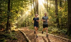 Läuferin steigert ihr Lauftraining schrittweise auf einem Feldweg