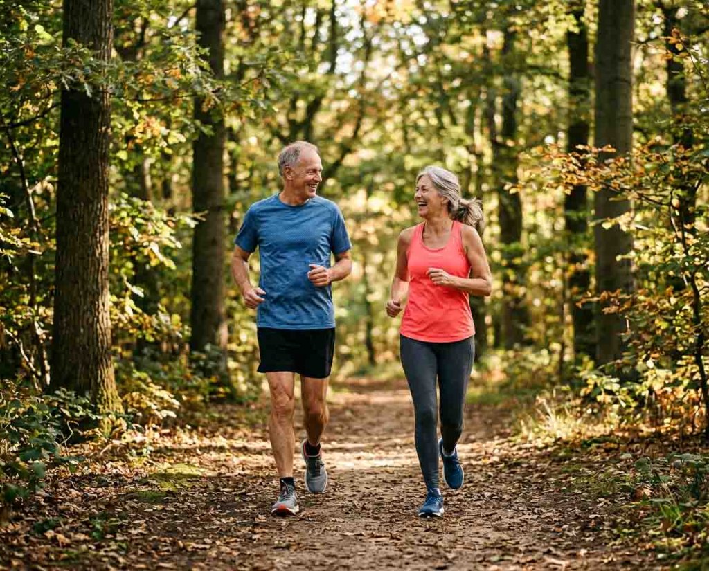 Älterer Läufer kontrolliert seinen Trainingspuls beim Lauftraining