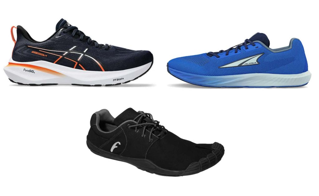 Vergleich zwischen klassischem Laufschuh, Zero-Drop-Laufschuh und Barfussschuh