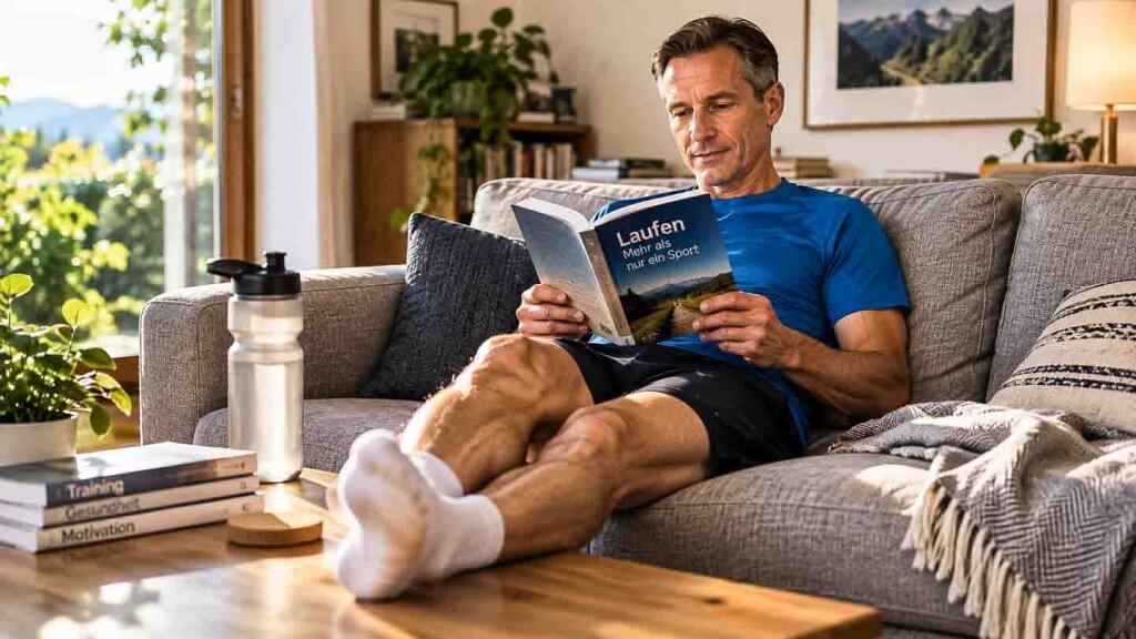 Läufer erholt sich mit einem Buch in der letzten Woche vor dem Marathon