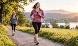 Laufanfängerin beim lockeren Joggen mit Gehpausen im FlexStart-Trainingsplan