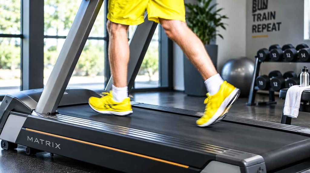 Laufen auf dem Laufband Laufen auf dem Laufband im Fitnessstudio
