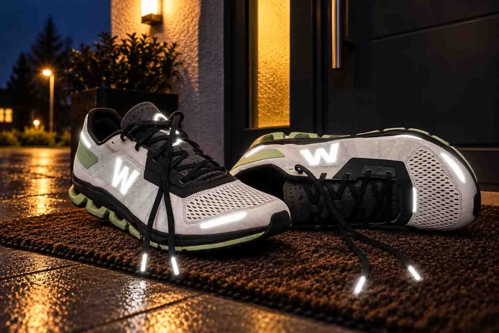 Laufschuhe mit reflektierenden Elementen im Dunkeln
